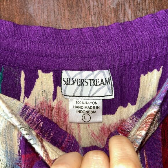 Vtg Silver Stream Maxi Skirt Womens Large purple fringe Pull On Gypsy Broom Boho - Picture 5 of 8